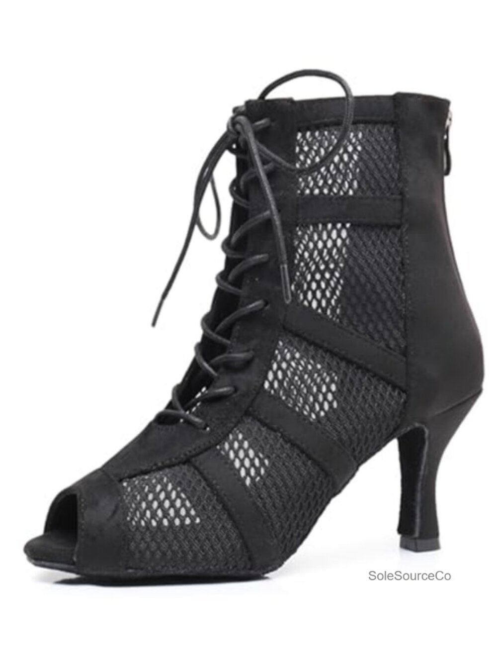 Women's Dance Shoes Suede Mesh Ballroom Sandals Heels Peep Toe Lace Up Ankle